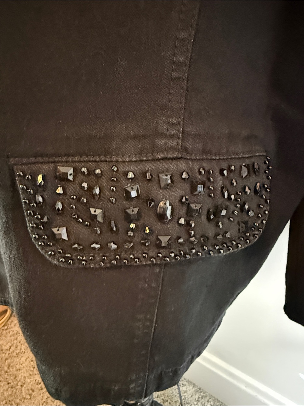 Vintage DG2 Diane Gilman Black Stretch Denim Rhinestone Blazer Jacket Sz 2X - Picture 3 of 10
